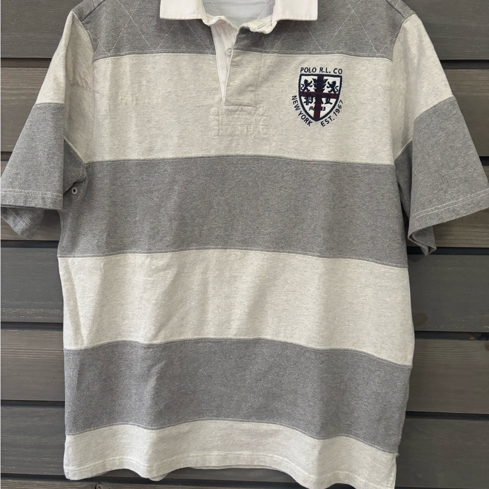 Polo by Ralph Lauren Gray and Cream Striped Polo Shirt